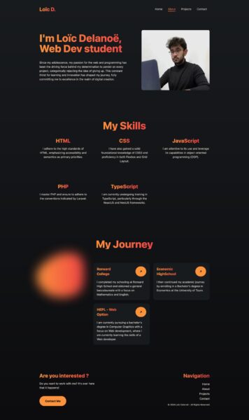 Page "à propos" du site portfolio v1