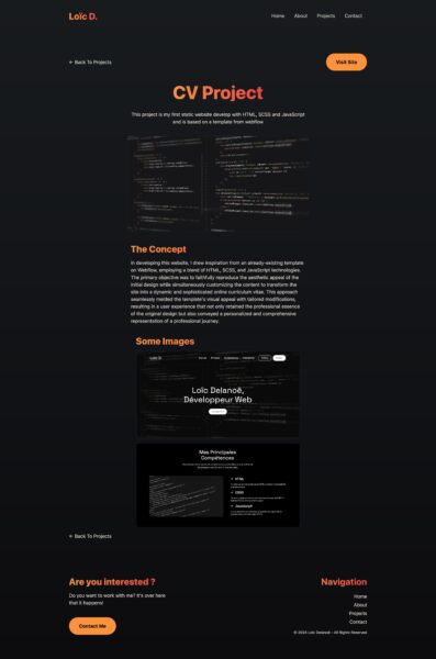 Page individuelle d'un projet pour mon premier portfolio