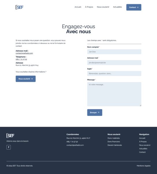 Page contact de site SEF