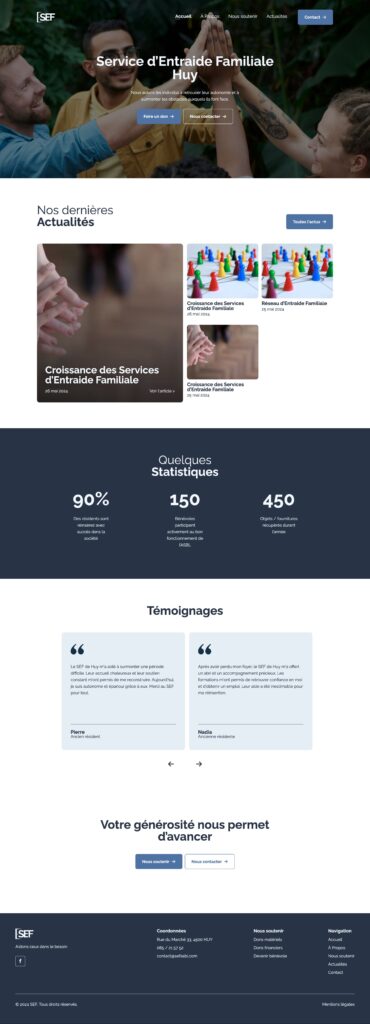 Page d'accueil du site de l'asbl SEF