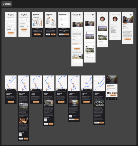 Maquette figma de l'application Triplink