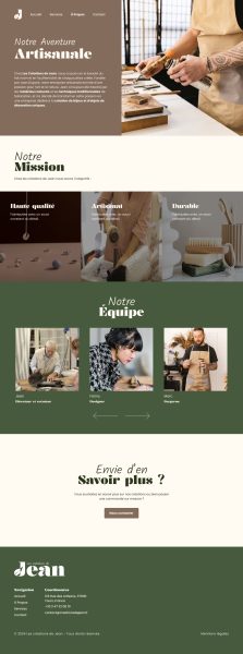 Page à propos du site les créations de Jean