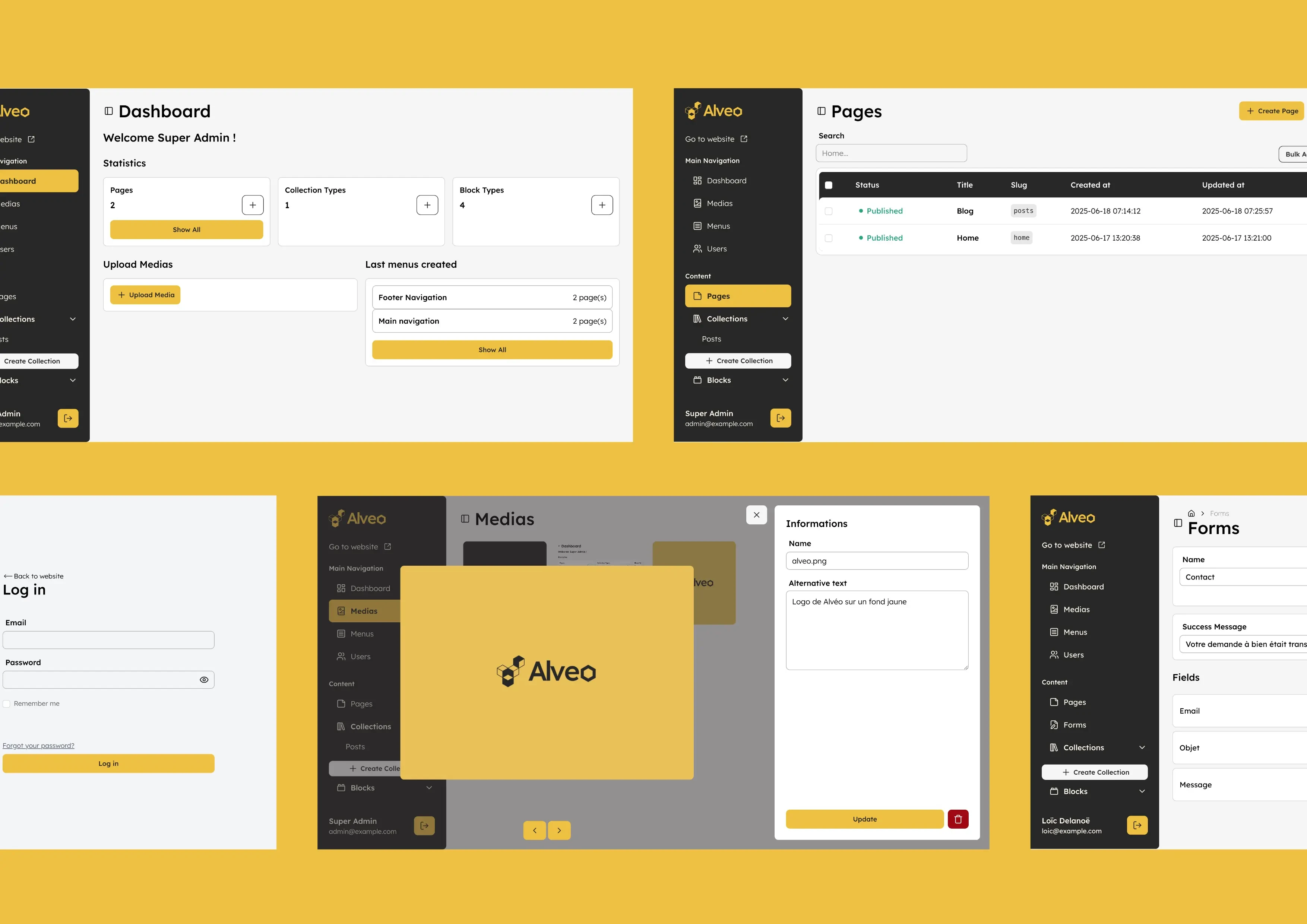 Écrans du CMS Alveo